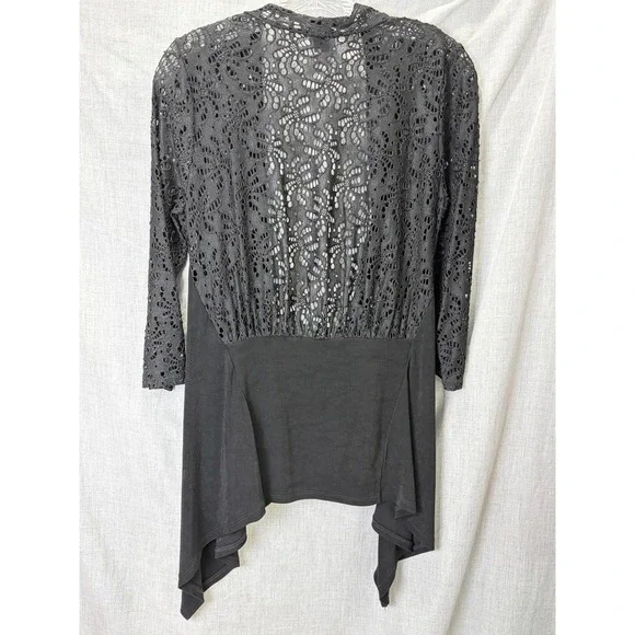 Travelers Collection by Chico's Black Lace Open Cardigan Dramatic Layering S/M - Picture 5 of 7